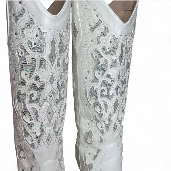 White Western Cowgirl Boots with Sparkle Inlay – Size 9 - Picture 4 of 7